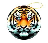 2 Pcs Ceramic Christmas Ornaments 2.8 Inch - Little Fat Tiger Head Double Sided Round Holiday Tree Hanging Decor for Home, Party, Hotel Decorations, Gift for Teacher, Neighbor, Friend