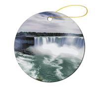 2 Pcs Ceramic Christmas Ornaments 2.8 Inch - Niagara Falls Double Sided Round Holiday Tree Hanging Decor for Home, Party, Hotel Decorations, Gift for Teacher, Neighbor, Friend