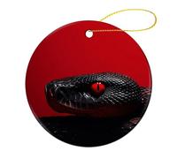 2 Pcs Ceramic Christmas Ornaments 2.8 Inch - Red Eyed Snake Double Sided Round Holiday Tree Hanging Decor for Home, Party, Hotel Decorations, Gift for Teacher, Neighbor, Friend