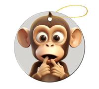 2 Pcs Ceramic Christmas Ornaments 2.8 Inch - The Silent Monkey Double Sided Round Holiday Tree Hanging Decor for Home, Party, Hotel Decorations, Gift for Teacher, Neighbor, Friend