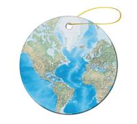 2 Pcs Ceramic Christmas Ornaments 2.8 Inch - World Map Double Sided Round Holiday Tree Hanging Decor for Home, Party, Hotel Decorations, Gift for Teacher, Neighbor, Friend