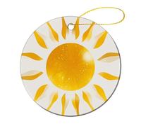 2 Pcs Ceramic Christmas Ornaments - Abstract Art Golden Sunlight Round Double Sided Porcelain Hanging Decor for Xmas Tree, Holiday Home Decor and Gift Party Decorations (2.8 Inch)