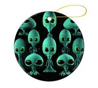 2 Pcs Ceramic Christmas Ornaments - Aliens Round Double Sided Porcelain Hanging Decor for Xmas Tree, Holiday Home Decor and Gift Party Decorations (2.8 Inch)