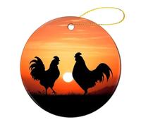 2 Pcs Ceramic Christmas Ornaments - Animal Chickens Round Double Sided Porcelain Hanging Decor for Xmas Tree, Holiday Home Decor and Gift Party Decorations (2.8 Inch)