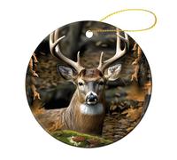 2 Pcs Ceramic Christmas Ornaments - Camouflage Deer Round Porcelain Hanging Decor with Double-Sided Printing, Christmas Tree Ornament for Holiday Keepsake Gifts (2.8 Inch)