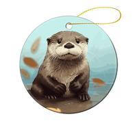 2 Pcs Ceramic Christmas Ornaments - Cute Otter Round Porcelain Hanging Decor with Double-Sided Printing, Christmas Tree Ornament for Holiday Keepsake Gifts (2.8 Inch)