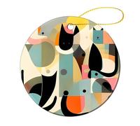 2 Pcs Ceramic Christmas Ornaments - Mid-Century Modern Art Cat Round Double Sided Porcelain Hanging Decor for Xmas Tree, Holiday Home Decor and Gift Party Decorations (2.8 Inch)