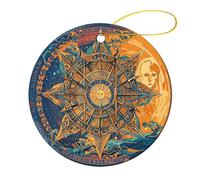 2 Pcs Ceramic Christmas Ornaments - Mystic Tarot Card Sun and Moon Face Round Porcelain Hanging Decor with Double-Sided Printing, Christmas Tree Ornament for Holiday Keepsake Gifts (2.8 Inch)