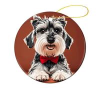 2 Pcs Ceramic Christmas Ornaments - Oil Cute Schnauzer Dogs Round Double Sided Porcelain Hanging Decor for Xmas Tree, Holiday Home Decor and Gift Party Decorations (2.8 Inch)