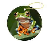 2 Pcs Ceramic Christmas Ornaments - Peace Tree Frog Round Porcelain Hanging Decor with Double-Sided Printing, Christmas Tree Ornament for Holiday Keepsake Gifts (2.8 Inch)