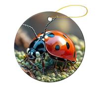2 Pcs Ceramic Christmas Ornaments - Red Ladybug Round Double Sided Porcelain Hanging Decor for Xmas Tree, Holiday Home Decor and Gift Party Decorations (2.8 Inch)
