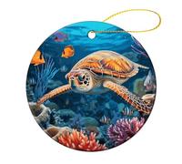 2 Pcs Ceramic Christmas Ornaments - Tropical Fish Starfish Round Porcelain Hanging Decor with Double-Sided Printing, Christmas Tree Ornament for Holiday Keepsake Gifts (2.8 Inch)