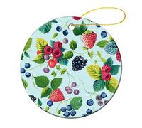 2 Pcs Ceramic Christmas Ornaments - Various Berry Paintings Round Porcelain Hanging Decor with Double-Sided Printing, Christmas Tree Ornament for Holiday Keepsake Gifts (2.8 Inch)