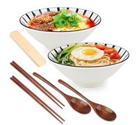 2 Pcs Ceramic Large 1200 ML Ramen Bowl Set with Chopstick and Spoon, Soup Bowls Dinnerware for Dessert, Cereal, Noodle, Porridge, Udon Wonton Soup, Dishwasher and Microwave Safe BPA Free (20 * 8.3cm)