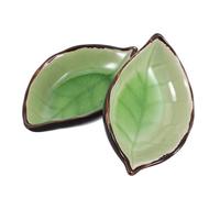 2 Pcs Ceramic Leaf Spoon Rest Holder for Kitchen Counter | Light Green Finish, Modern Farmhouse Nature-inspired Accent, Handy for Small Utensils and Organisation