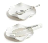 2 Pcs Ceramic Spoon Rests, 5.3 Inches Kitchen Spoon Holder, Tea Bag Dish, Jewellery Plates, Multi-Purpose Dish, Microwave Dishwasher Safe, for Kitchenware, Coffee Spoon, Snack, Fruits, Sauces-White
