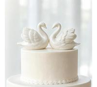 2 Pcs Ceramic Swan Cake Topper, Romantic White Swan Couple Wedding Cake Decor for Anniversary, Engagement, Bridal Shower & Newlywed Gift
