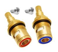 2 Pcs Ceramic Tap Cartridge 1/4 Turn 20 Spline, Tap Valve Replacement for Shower Bath Taps with Washers, Tap Glands Seals Repair Kit, Solid Brass Ceramic (1 Pair Hot & Cold)