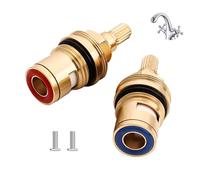 2 Pcs Ceramic Tap Cartridge, Brass Tap Valve Inserts Quarter Turn Valve, Replacement Brass Ceramic Stem Disc Cartridge Faucet Valve, Quarter Turn 1/2" BSP, Hot & Cold Water for Bathroom & Kitchen Tap