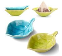 2 Pcs Ceramic Tea Bag Tidy Leaf Shaped Teabag Holder Dish Teabag Dish Porcelain For Tea Bags Dishwasher Safe For Homes or Offices Blue Green