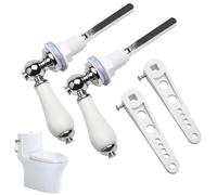 2 PCS Ceramic Toilet Flush Handle, Chrome Plated Toilets Cistern Handle Lever Flush System Replacement Kit,Alloy Cistern Tank Lever for Most WC Bathrooms,White