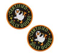 2 Pcs Certified Silly Goose Hook and Loop Funny Cute Animal Meme Morale Patch, Colorful Embroidered DIY Applique Emblem for Backpacks, Dog Harnesses, Vests, Bags, Hats, Helmets,Clothes