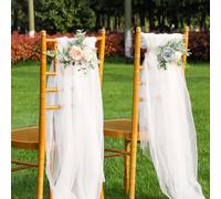 2 Pcs Chair Chiffon Sashes, 100 x 150 cm Gauze Chair Decor, Organza Chair Sashes Bows, Tulle Chair Band, Wedding Chair Decorations, for Banquet, Hotel, Party (White)