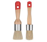 2 Pcs Chalk Paint and Wax Brush, Round Natural Bristles Stencil Brush Oval Milk Paint Brushes Compatible with All Types of Paints for Painting Furniture Home Decor DIY Art Crafts (Red)