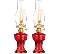 2 Pcs Chamber Oil Lamps for Indoor Use Vintage Kerosene Lamp Rustic Hurricane Kerosene Lantern with Adjustable Fire Wick Lighting Oil Lantern for Home Emergency Lighting, 13'' High(Red)