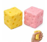 2 Pcs Cheese Squishy, 7 cm Pink Cheese Squishy Sensory, for Stress Relief and Focus Enhancement, Ideal for Office Workers, Soft Squish-y Design (Pink and Yellow)
