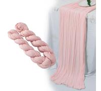 2 Pcs Cheesecloth Table Runners, Gauze Fabric Table Runner Summer Decor 90cmX300cm, Light Pink Crinkled Boho Tablecloth for Wedding Banquet Party Birthday Decorations