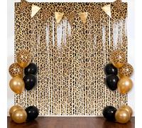 2 Pcs Cheetah Print Foil Fringe Curtains, Jungle Safari Leopard Print Fringe Backdrop Foil Streamers Curtains Backdrops for Animal Theme Party Decorations, 3.3 x 6.6 ft