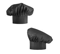 2 PCS Chef Hat for Man & Women, Adjustable Adult Kitchen Chef Cap, Breathable Chef Cap Cafe Restaurant Hats, Unisex Chef Hat for Adult Pastry Chef Bar Home Hotel, Black, 30-40