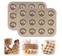 2 Pcs Chestnut Shaped Muffin Cake Pan, 12-Cavity Non-Stick Butter Rice Cake Mold | Carbon Steel Baking Pan for Family Gatherings, Mochi & Desserts (12-Hole)