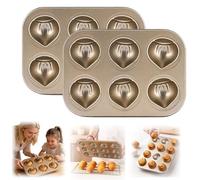 2 Pcs Chestnut Shaped Muffin Cake Pan, 6-Cavity Non-Stick Butter Rice Cake Mold | Carbon Steel Baking Pan for Small Batches, Mochi & Desserts (6-Hole)