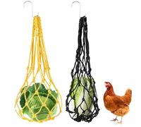 2 Pcs Chicken Feeder Vegetable Hanging Bag, Treats for Hens Poultry Fruit Feeder String Net Toy Hanging Holder for Chicken Geese Ducks Large Birds (Black, Yellow)