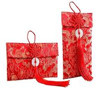 2 Pcs Chinese Element Silk Red Envelopes Chinese Red Money Pockets for Wedding New Year