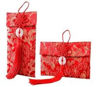 2 Pcs Chinese Element Silk Red Envelopes Chinese Red Money Pockets for Wedding New Year