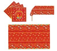 2 Pcs Chinese New Year Tablecloth 130*220cm Red Spring Festival Party Dinner Tablecover Rectangular Chinese New Year Table Cloth with 24 Napkins for Spring Festival Party Table Decoration (Red)
