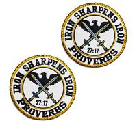 2 PCS Christian Iron Sharpens Iron Patch Proverbs 27:17 Bible Emblem Tactical Embroidered Faith Morale Appliques Hook and Loop Patch for Clothes Backpack Pouch Jeans Vest Hat Jacket