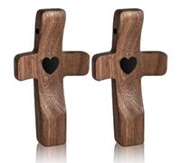 2 Pcs Christian Wooden Cross, Heart Mini Olive Wood Holding Fingertip Stress Relief Cross Religious Keepsake Men Women Christian Faith Symbol Handheld Design Comfortably Fit Kids Adults