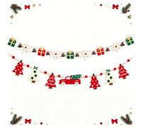 2 Pcs Christmas Banner with Bell, Felt Garland with Mixed Ornaments | Red green and cream motifs, Prestrung Christmas Banner, Flexible spacing, Mantel, Staircase, Window, Party backdrop