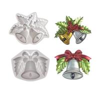 2 Pcs Christmas Bell Silicone Molds, 3D Christmas Holly Leaves and Bell Silicone Moldm, Christmas Fondant Cake Mold, for Chocolate, Clay, Christmas Tree Pendant Decors, DIY Handmade, Home Ornament