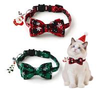 2 PCS Christmas Cat Collar with Bow Tie and Bell, Adjustable 18-30cm Escape Proof Breakaway Collar - Red Green Color for Kitten, Puppy, Cat | Quick Release Pet Supplies
