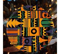 2 Pcs Christmas Ceramic Ornaments for Tree Decorations - African Ethnic Pattern Farmhouse Christmas Decor, Hanging Pendant Round Ornament for Xmas Tree Gifts (2.8 Inch)