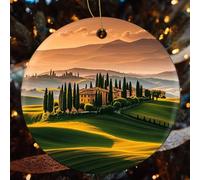 2 Pcs Christmas Ceramic Ornaments for Tree Decorations - Italy Tuscan Farmhouse Christmas Decor, Hanging Pendant Round Ornament for Xmas Tree Gifts (2.8 Inch)