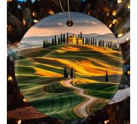2 Pcs Christmas Ceramic Ornaments for Tree Decorations - Italy-Tuscan Farmhouse Christmas Decor, Hanging Pendant Round Ornament for Xmas Tree Gifts (2.8 Inch)