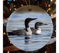 2 Pcs Christmas Ceramic Ornaments for Tree Decorations - Loon Birds Farmhouse Christmas Decor, Hanging Pendant Round Ornament for Xmas Tree Gifts (2.8 Inch)
