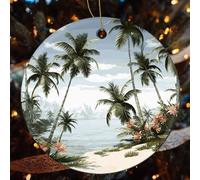 2 Pcs Christmas Ceramic Ornaments for Tree Decorations - Tropical Palm Trees Farmhouse Christmas Decor, Hanging Pendant Round Ornament for Xmas Tree Gifts (2.8 Inch)