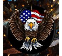 2 Pcs Christmas Ceramic Ornaments for Tree Decorations - USA Flag Patriotic Eagle Farmhouse Christmas Decor, Hanging Pendant Round Ornament for Xmas Tree Gifts (2.8 Inch)